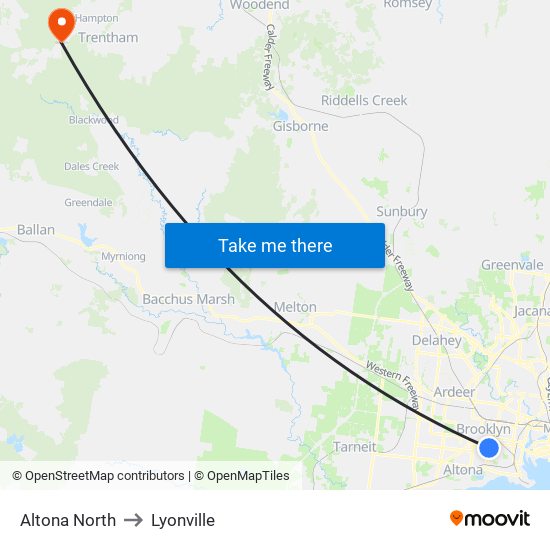Altona North to Lyonville map