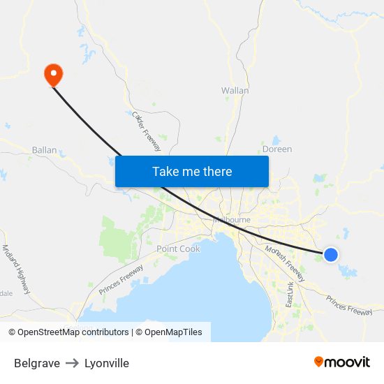 Belgrave to Lyonville map