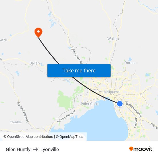 Glen Huntly to Lyonville map
