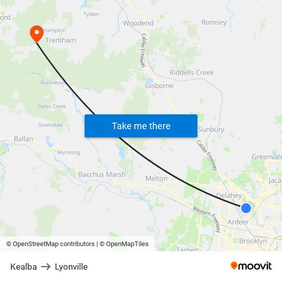 Kealba to Lyonville map