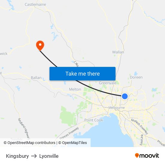 Kingsbury to Lyonville map
