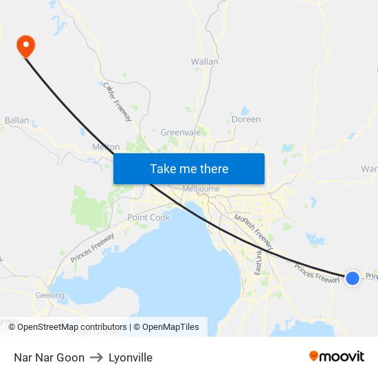 Nar Nar Goon to Lyonville map