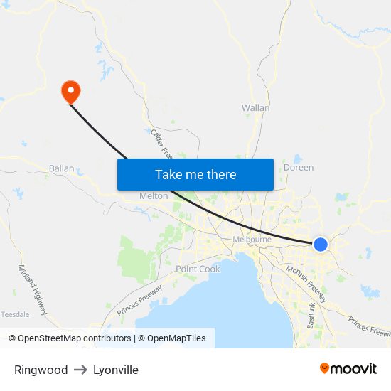 Ringwood to Lyonville map