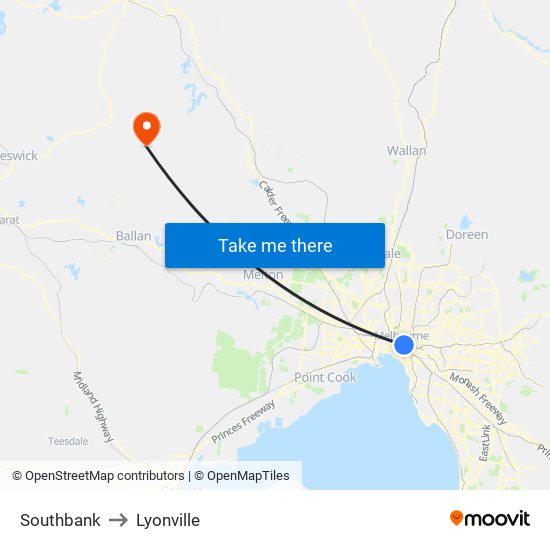 Southbank to Lyonville map