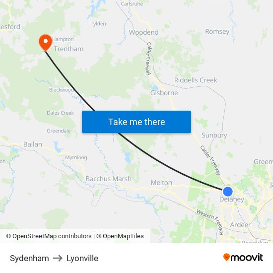 Sydenham to Lyonville map