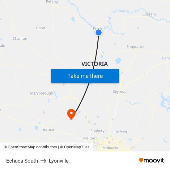 Echuca South to Lyonville map