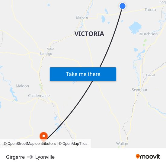 Girgarre to Lyonville map