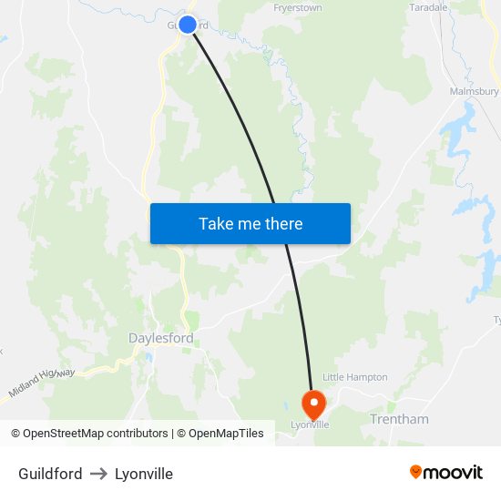 Guildford to Lyonville map