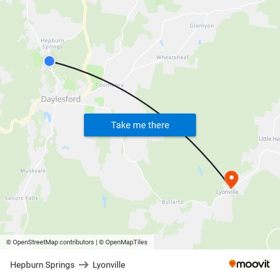 Hepburn Springs to Lyonville map