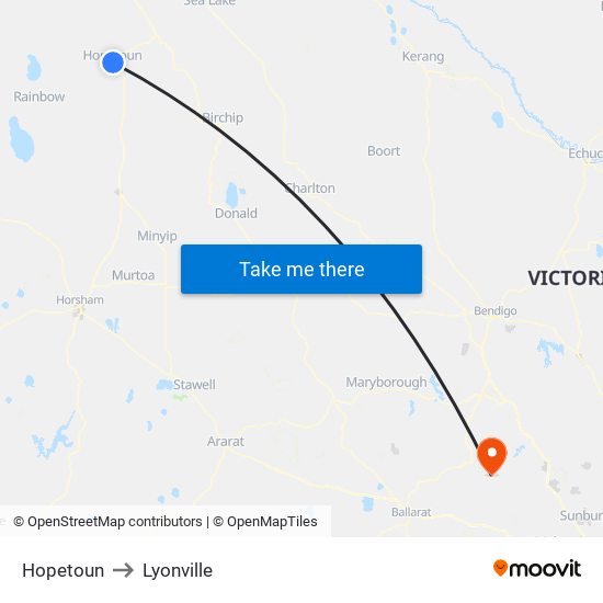 Hopetoun to Lyonville map