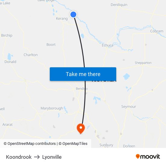 Koondrook to Lyonville map