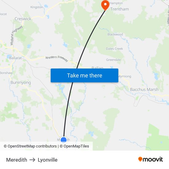 Meredith to Lyonville map