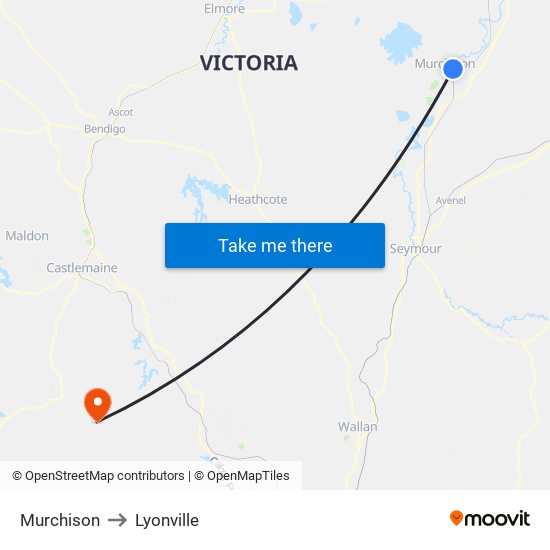 Murchison to Lyonville map