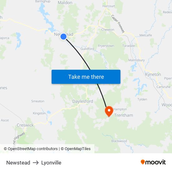 Newstead to Lyonville map