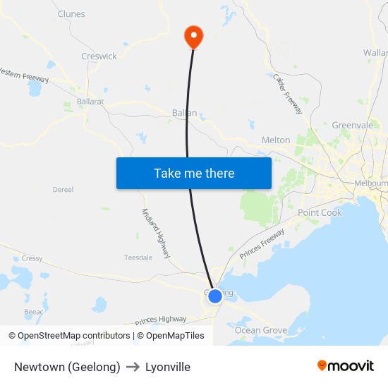 Newtown (Geelong) to Lyonville map