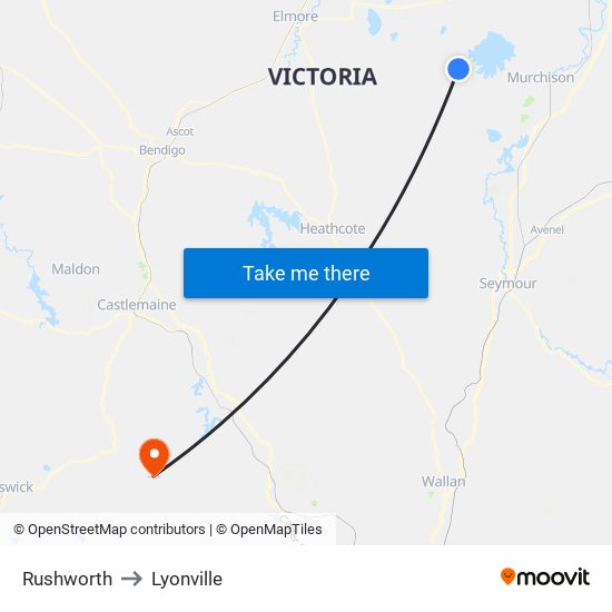 Rushworth to Lyonville map