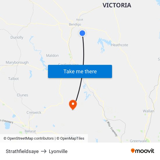 Strathfieldsaye to Lyonville map