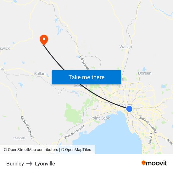 Burnley to Lyonville map