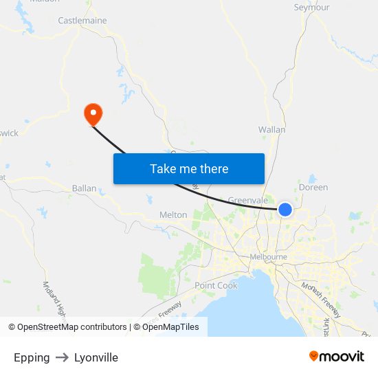 Epping to Lyonville map