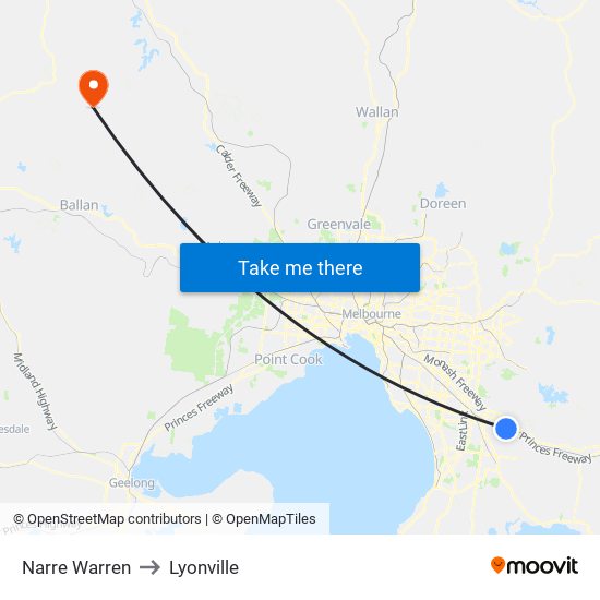 Narre Warren to Lyonville map