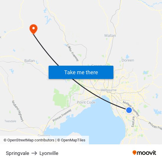 Springvale to Lyonville map