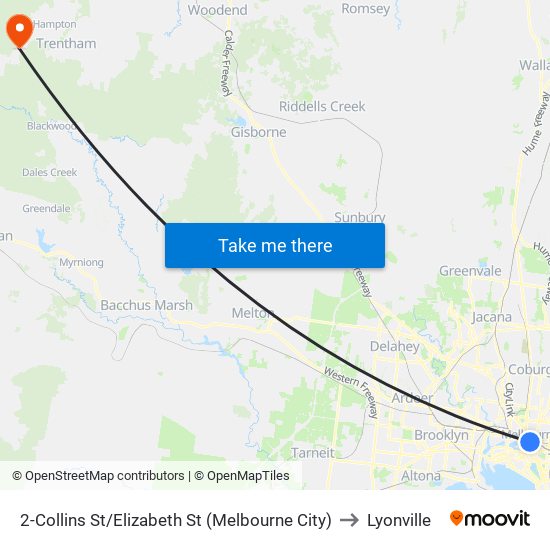 2-Collins St/Elizabeth St (Melbourne City) to Lyonville map