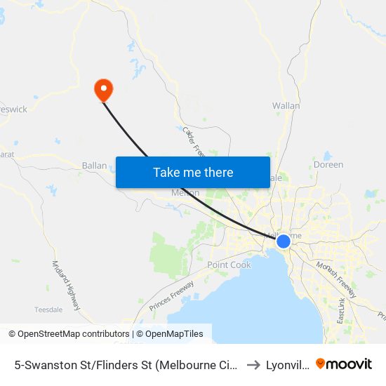 5-Swanston St/Flinders St (Melbourne City) to Lyonville map