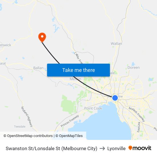 Swanston St/Lonsdale St (Melbourne City) to Lyonville map