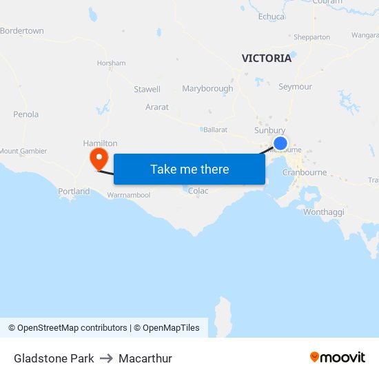 Gladstone Park to Macarthur map