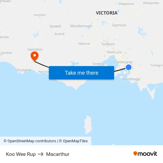 Koo Wee Rup to Macarthur map