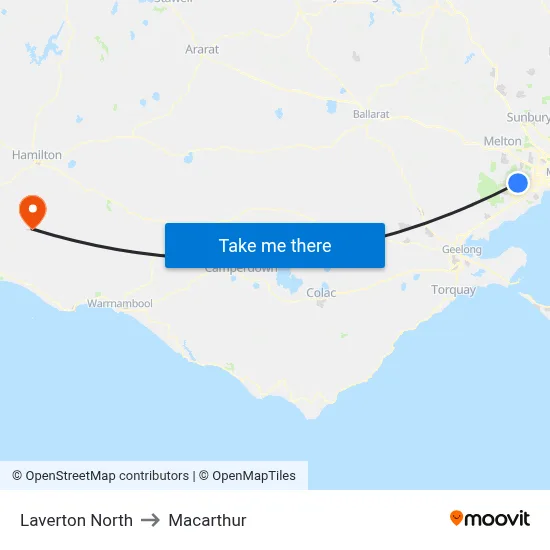 Laverton North to Macarthur map