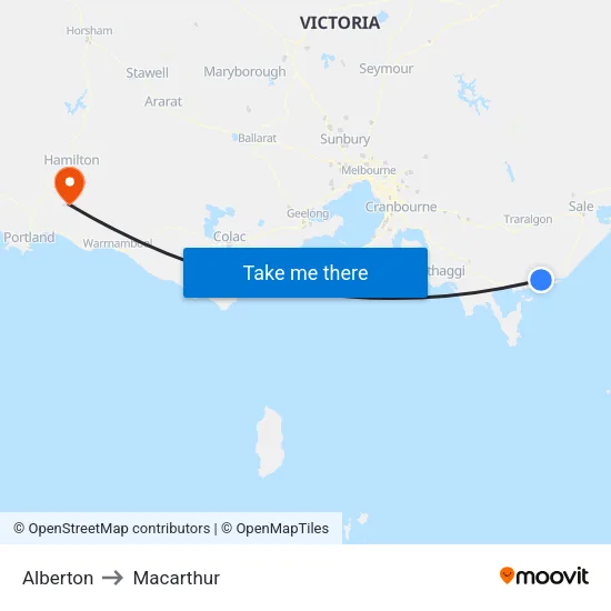 Alberton to Macarthur map