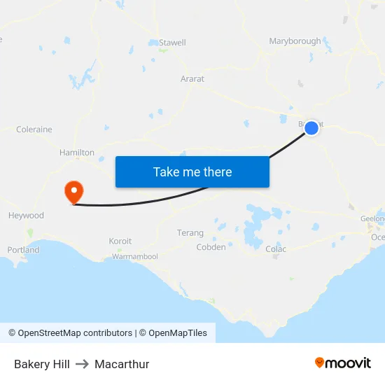 Bakery Hill to Macarthur map