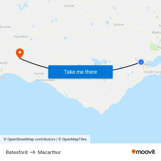 Batesford to Macarthur map