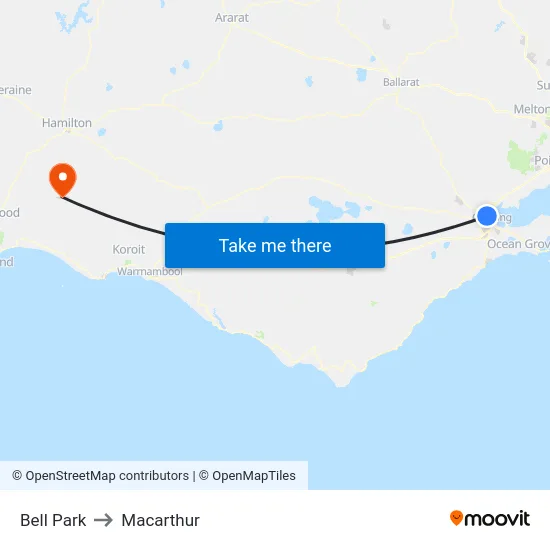 Bell Park to Macarthur map