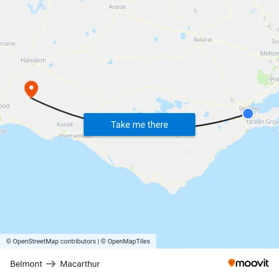 Belmont to Macarthur map