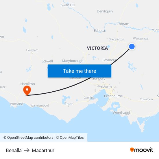 Benalla to Macarthur map