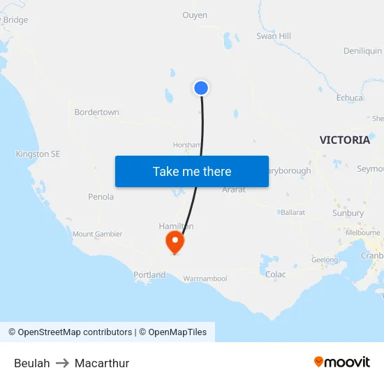 Beulah to Macarthur map