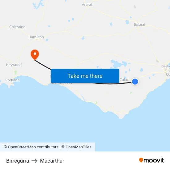 Birregurra to Macarthur map
