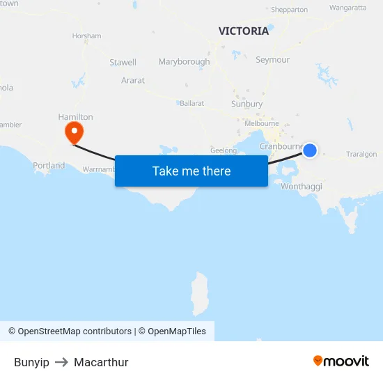 Bunyip to Macarthur map