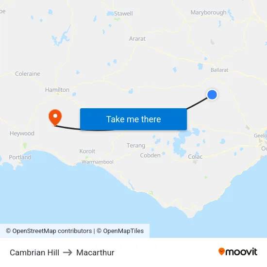 Cambrian Hill to Macarthur map