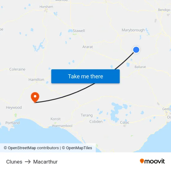 Clunes to Macarthur map