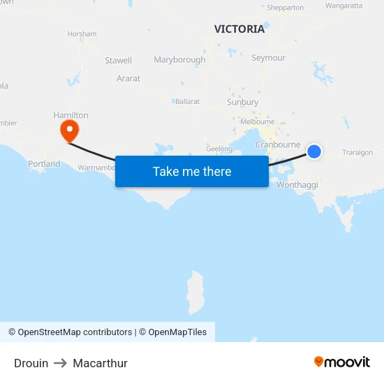 Drouin to Macarthur map