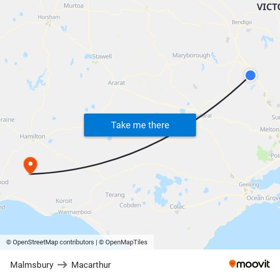 Malmsbury to Macarthur map