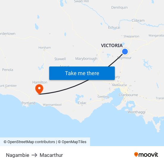 Nagambie to Macarthur map