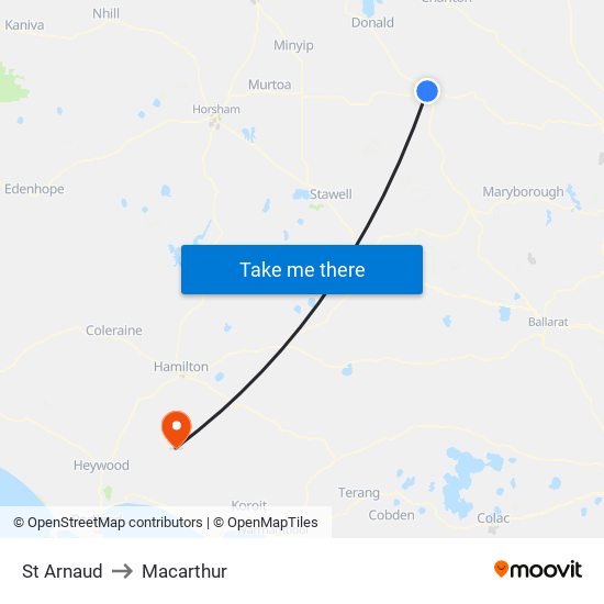 St Arnaud to Macarthur map