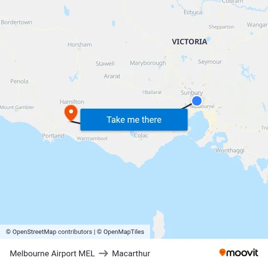 Melbourne Airport MEL to Macarthur map