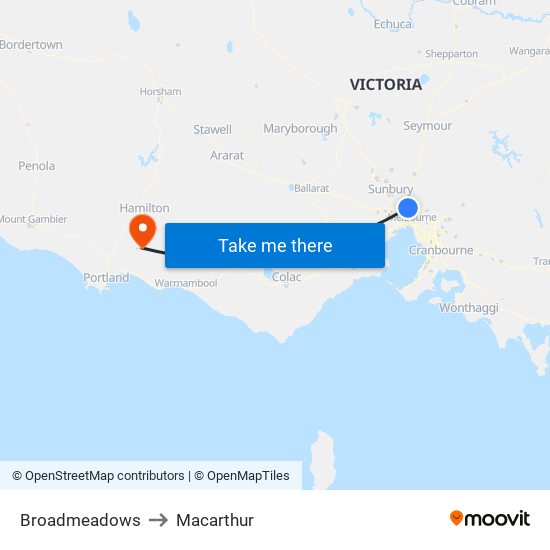 Broadmeadows to Macarthur map