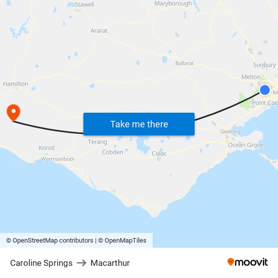 Caroline Springs to Macarthur map