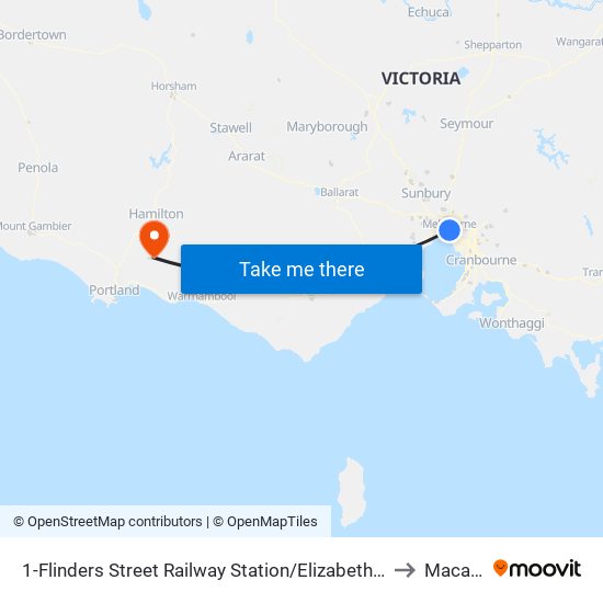 1-Flinders Street Railway Station/Elizabeth St (Melbourne City) to Macarthur map